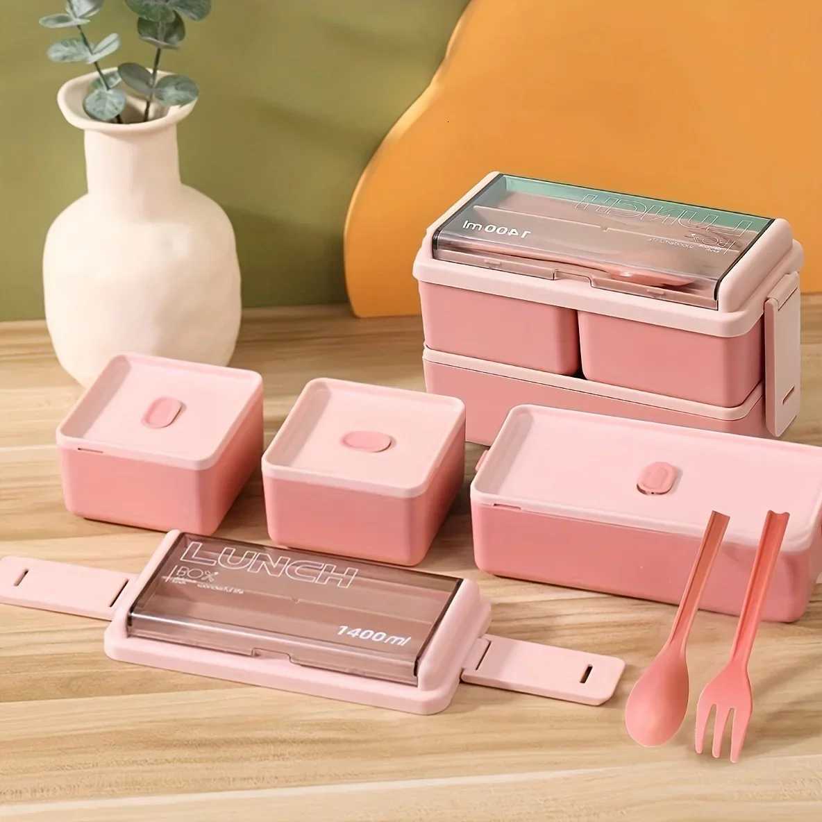 1pc-Lunch Box Thicke Plastic Divided Cpartment Double Layer Meal Box Off Worker Bento Box Microwave Oven Available H251213