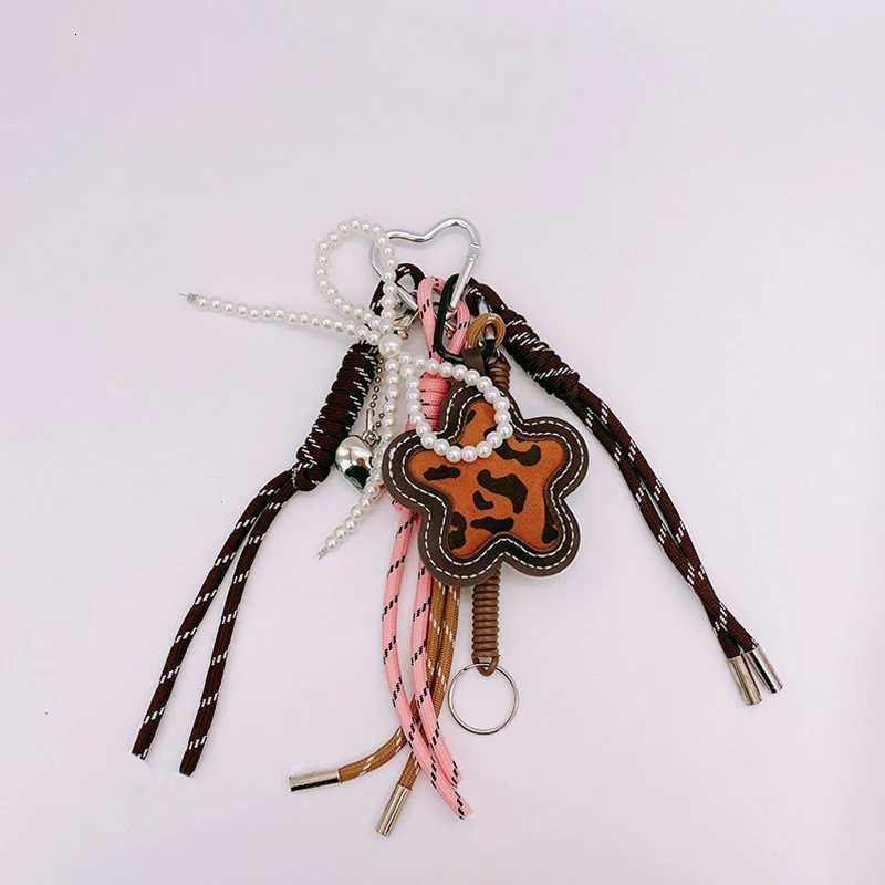 Matte Leopard Print Flower Bag Hanging Exquisite DIY Braided Rope Car Keychain Key Chains for Women M251215