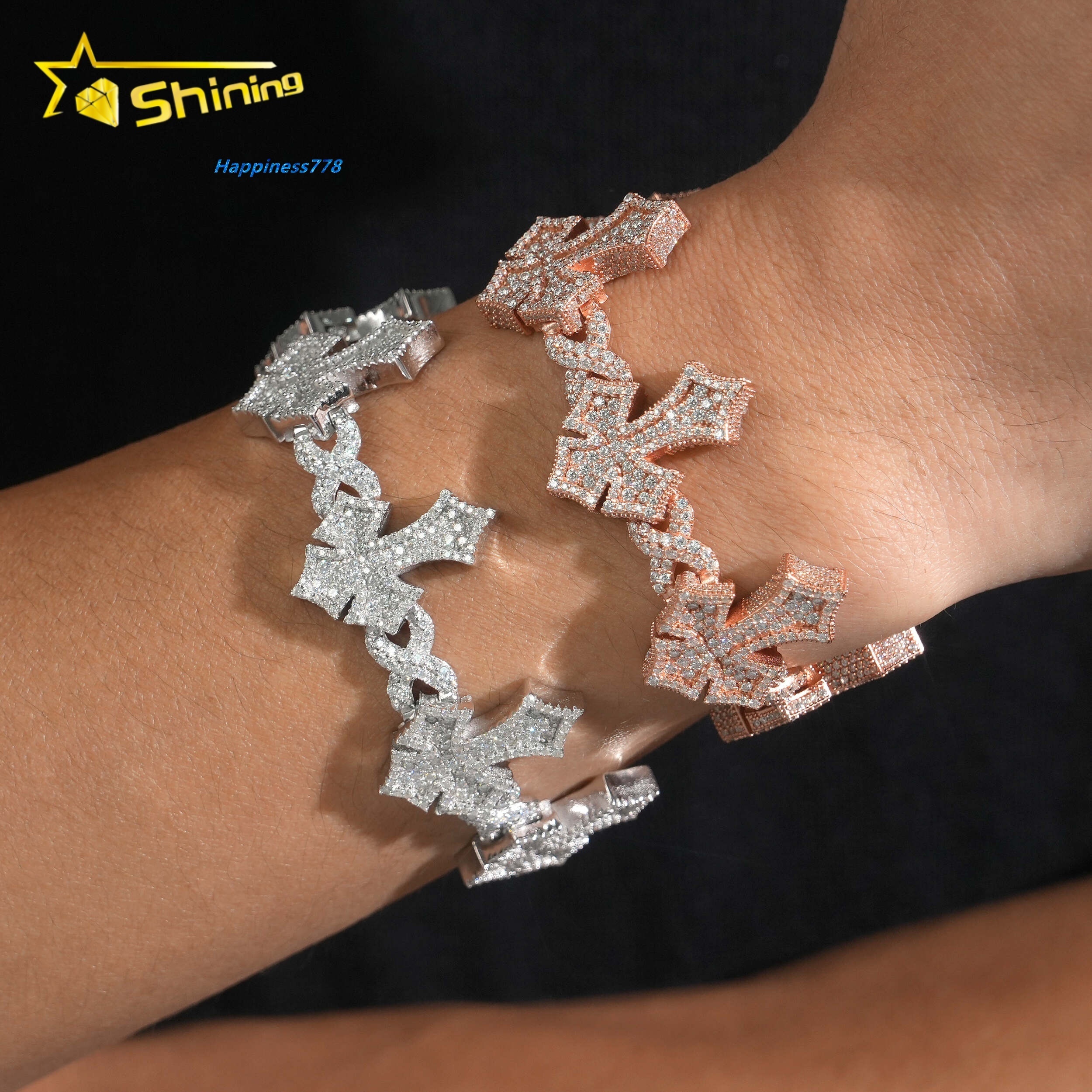 Hip Hop Jewelry GRA Certificated Cross Moissanite Cuban Link Bracelet Custom Iced Out 925 Silver Bracelet for Men