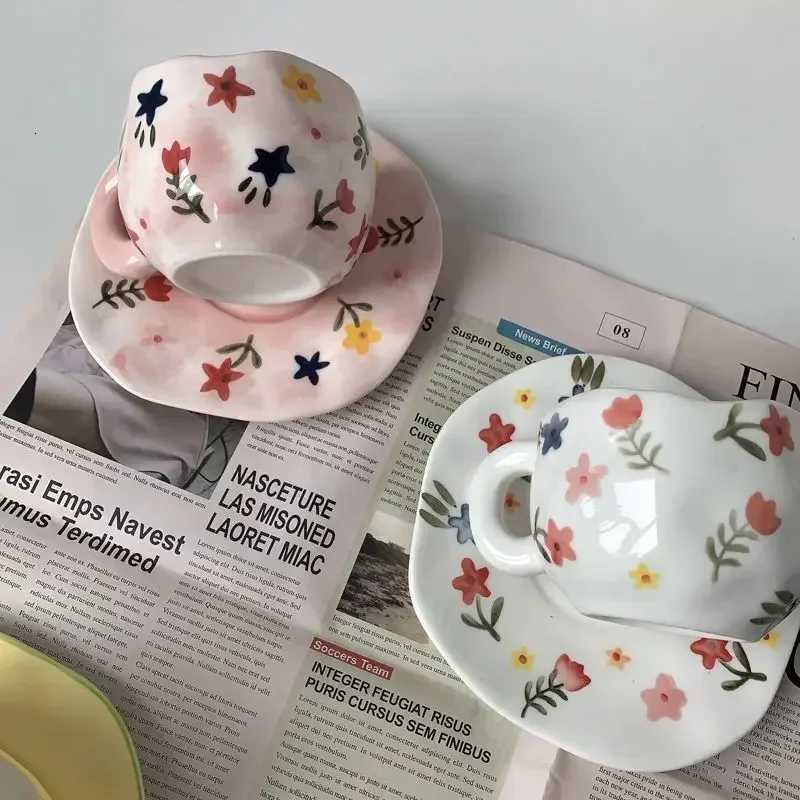 Handmade Underglaze Color Irregar Ceramic Cup Dish Set Hand-painted Mti Pattern Coffee Cup Can Microwave Ovens Dishwashers H251215