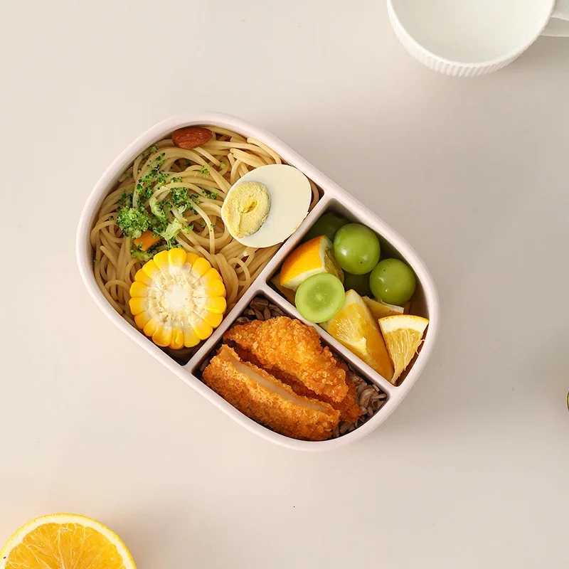 3-Grid 900ml Silicone Lunch Box With Lid Microwaveable Fruit Lunch Box Refrigerator Fresh-Keeping Box Picnic Outdoor Lunch H251213