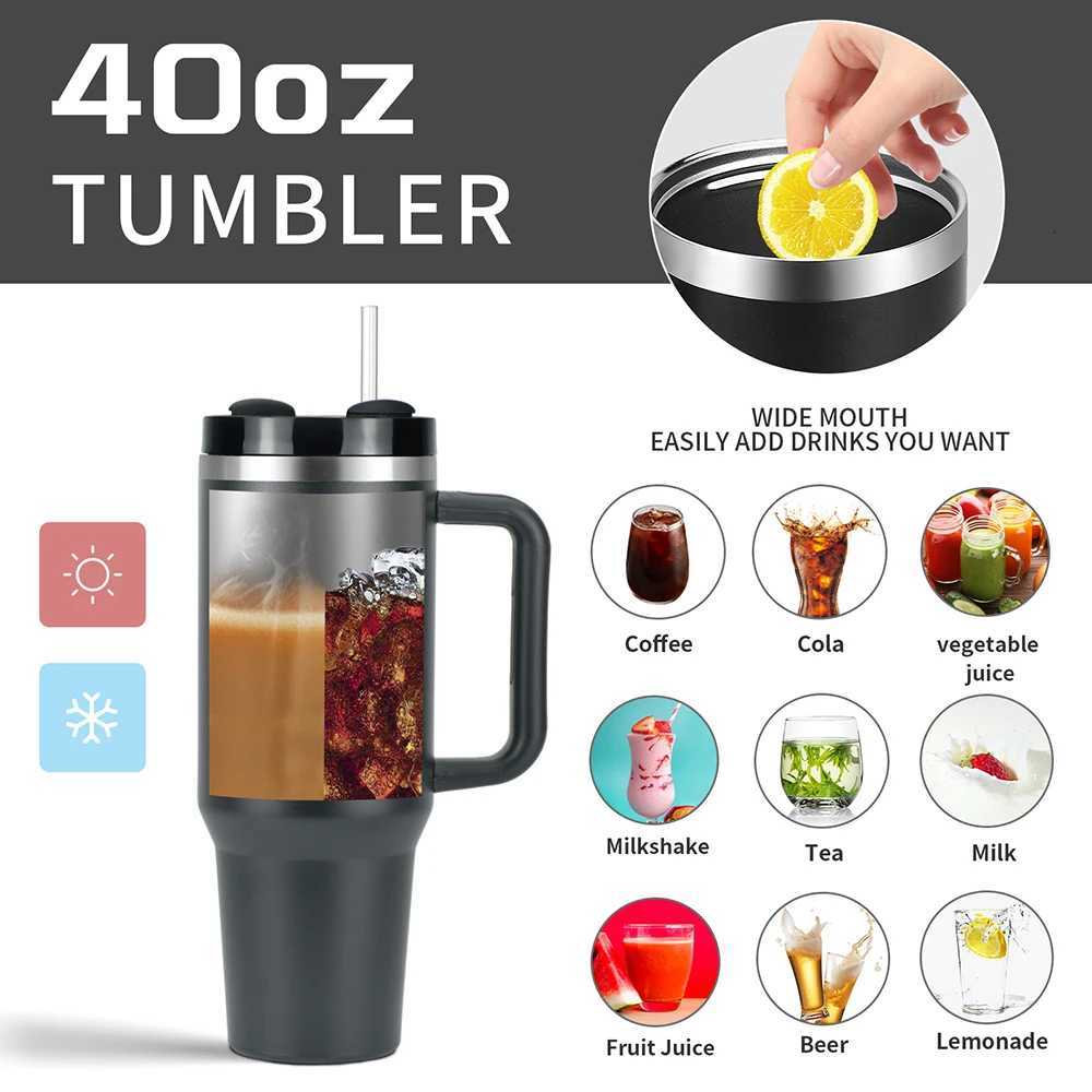 1pcs Watersy 40oz/1200ml Tumbler with Handle and Straw Lid Stainless Steel Keep Cold Vacuum Insulated Portable Car Travel Mug H251215