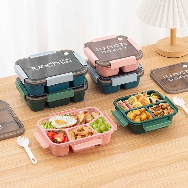 800/1100ml Plastics Cpartmented Lunch Box Microwave Safe Bento Box with Cutlery Food Storage for Student Worker Tableware H251213