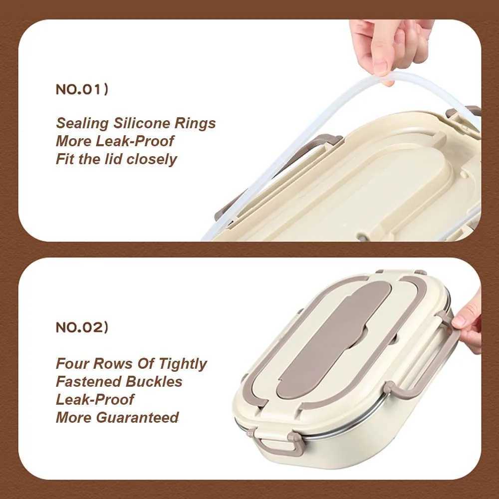 304 stainless steel lunch box with soup bowl 4 cpartments equipped with spoon chopsticks portable handle microwave heating H251213