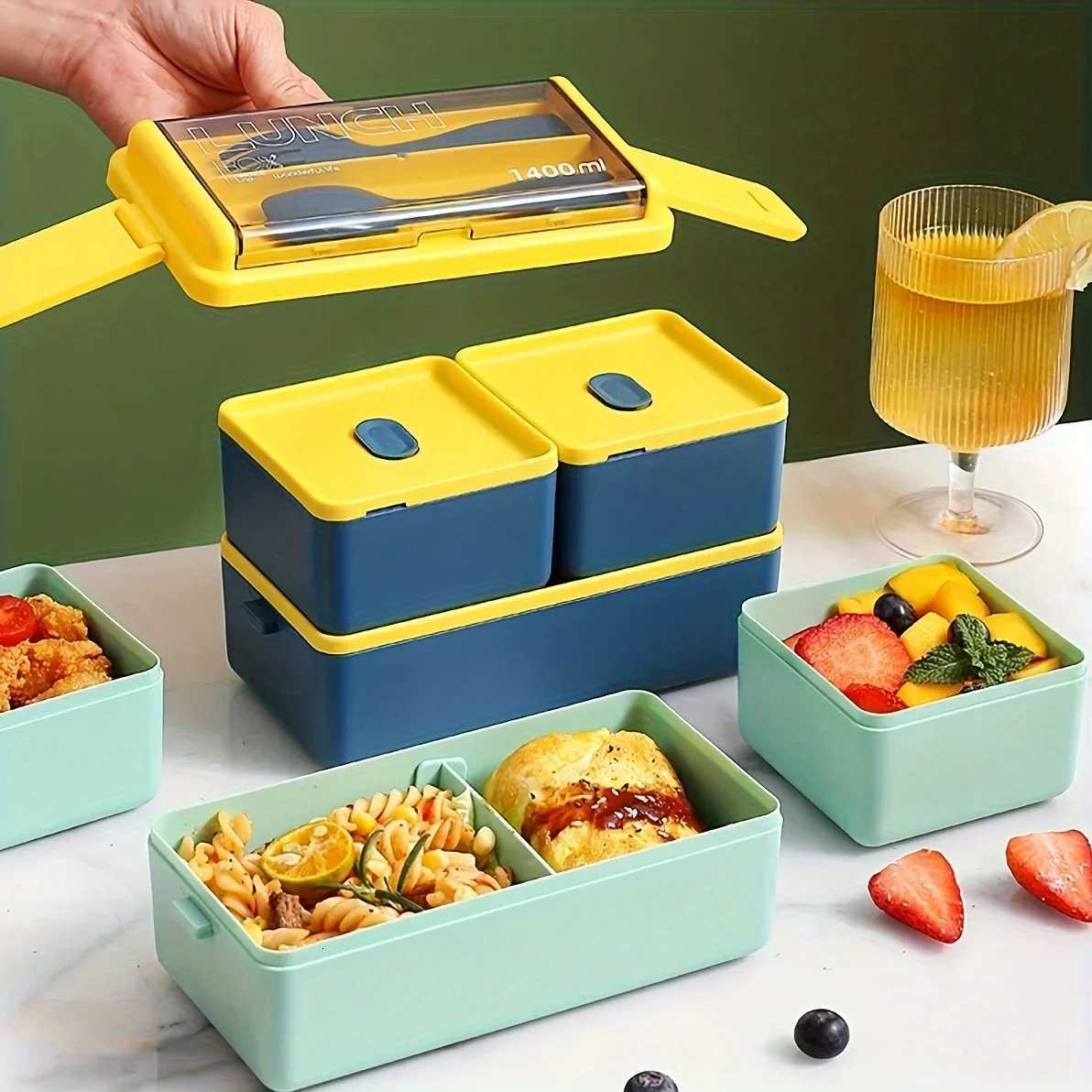 1pc-Lunch Box Thicke Plastic Divided Cpartment Double Layer Meal Box Off Worker Bento Box Microwave Oven Available H251213