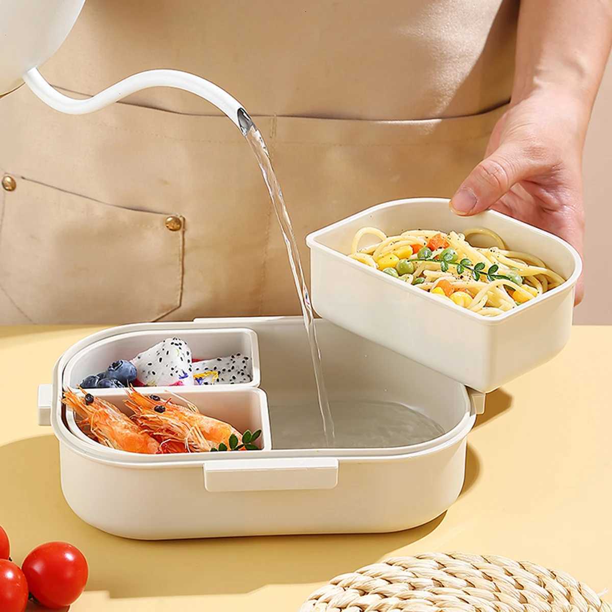 WORTHBUY Plastic Kids Lunch Box With Detachable 3 Grids Portable Cute Leak-proof Food Fruit Salad Food Container Microwave Safe H251213
