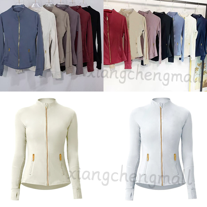 Womens Yoga Jacket Fitness Cropped Gold Zipper jackets Lycra Quick-Drying Workout Set Designer Long-Sleeve Thumb Hole Training Running Jacket Women Slim Sports Coat