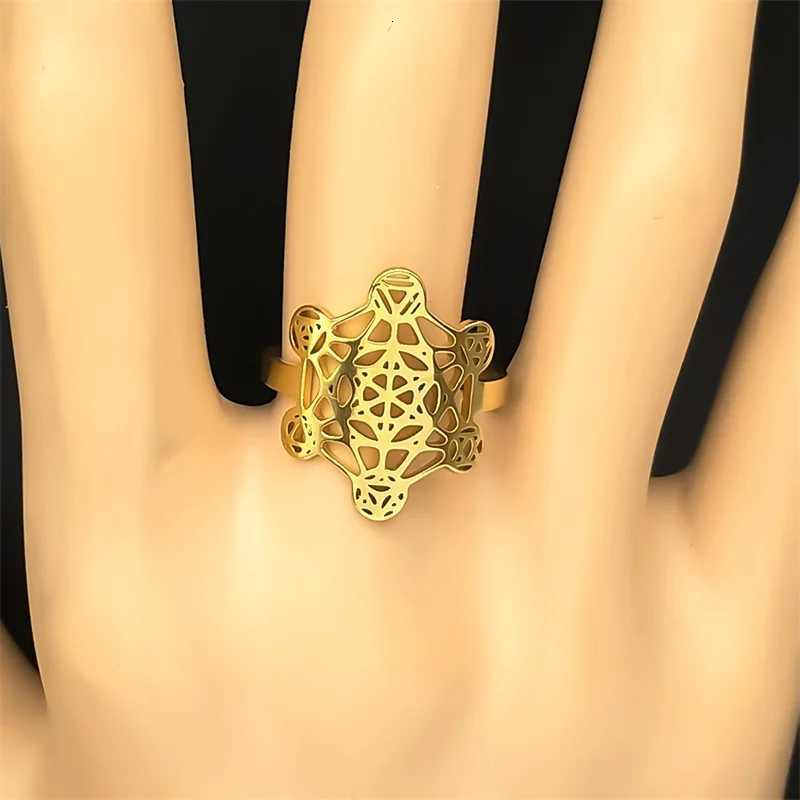 Large Archangel Metatron Cube Geometry Ring For Women Men Stainless Steel Silver Color Flower Of Life Rings Jewelry Gifts M251215