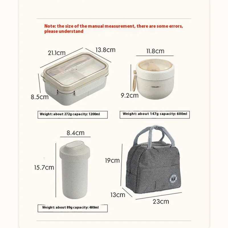 Students Wheat Straw Lunch Box Portable Microwave Oven Bento Box Soup Bowl Thermos Bag School Off Food Storage Containers H251213