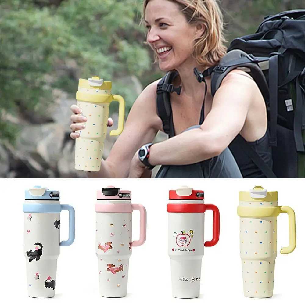 1000ML Cartoon Vacuum Cup With Lid And Straw With Handle Thermal Water Bottle Gift 316 Stainless Steel Direct Drinking Cup H251215