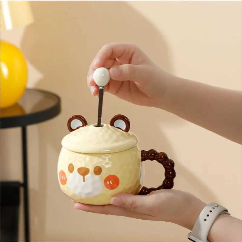New cute ceramic gs with LIDS he coffee cups couple off drinking cups birthday gift cups H251215
