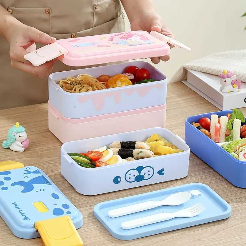 Cute Double Layer Portable Lunch Box For Kid Bento Boxes with Spoon Set For Child School Off Leakproof Food Storage Container H251213