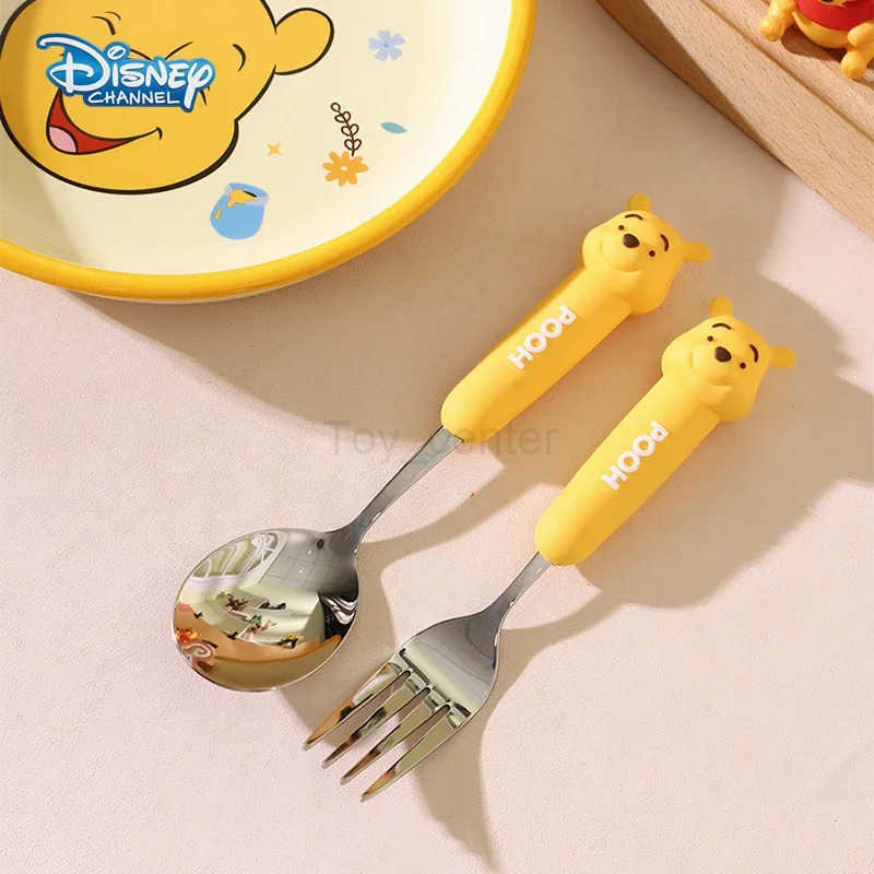 Disney Winnie the Pooh Spoon Fork Kids Tableware Cartoon Kawaii Soup Coffee Spoon Cake Fruit Fork Child Stainless Steel Cutlery H251215