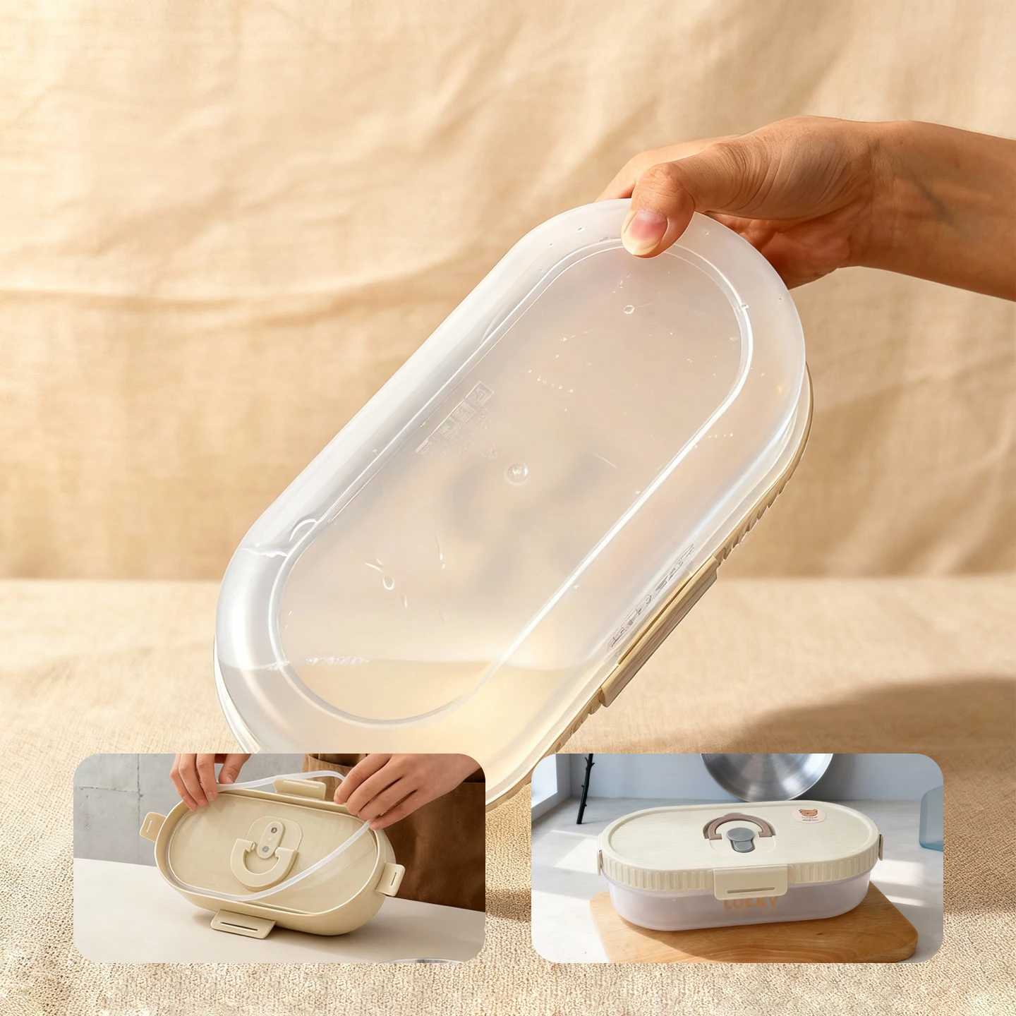 WORTHBUY Oval Plastic Bento Lunch Box With Handle Microwave Heatable Leak-proof Large Capacity Food Container For Kids Students H251213