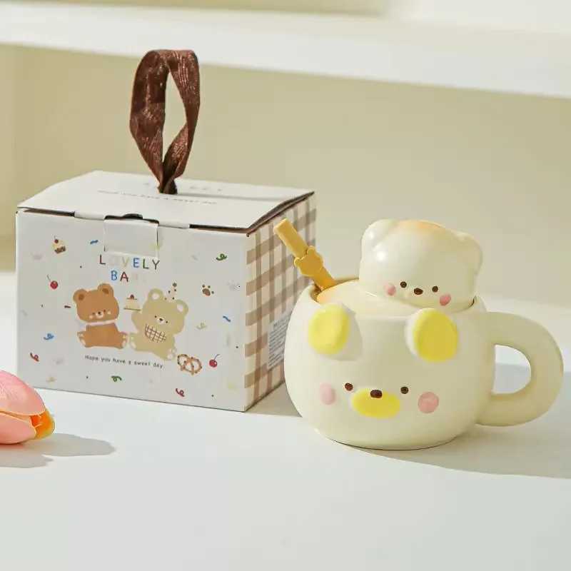 Cartoon Pig Bear Shaped Coffee g With Lid And Silicone Straw Ceramic Kids Water Cup Porcelain gs H251215