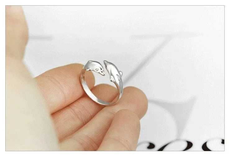 925 Sterling Silver Jewelry Open Happy Double Dolphin Rings For Women Party Gift Adjustable Ring Anillos Bague M251215