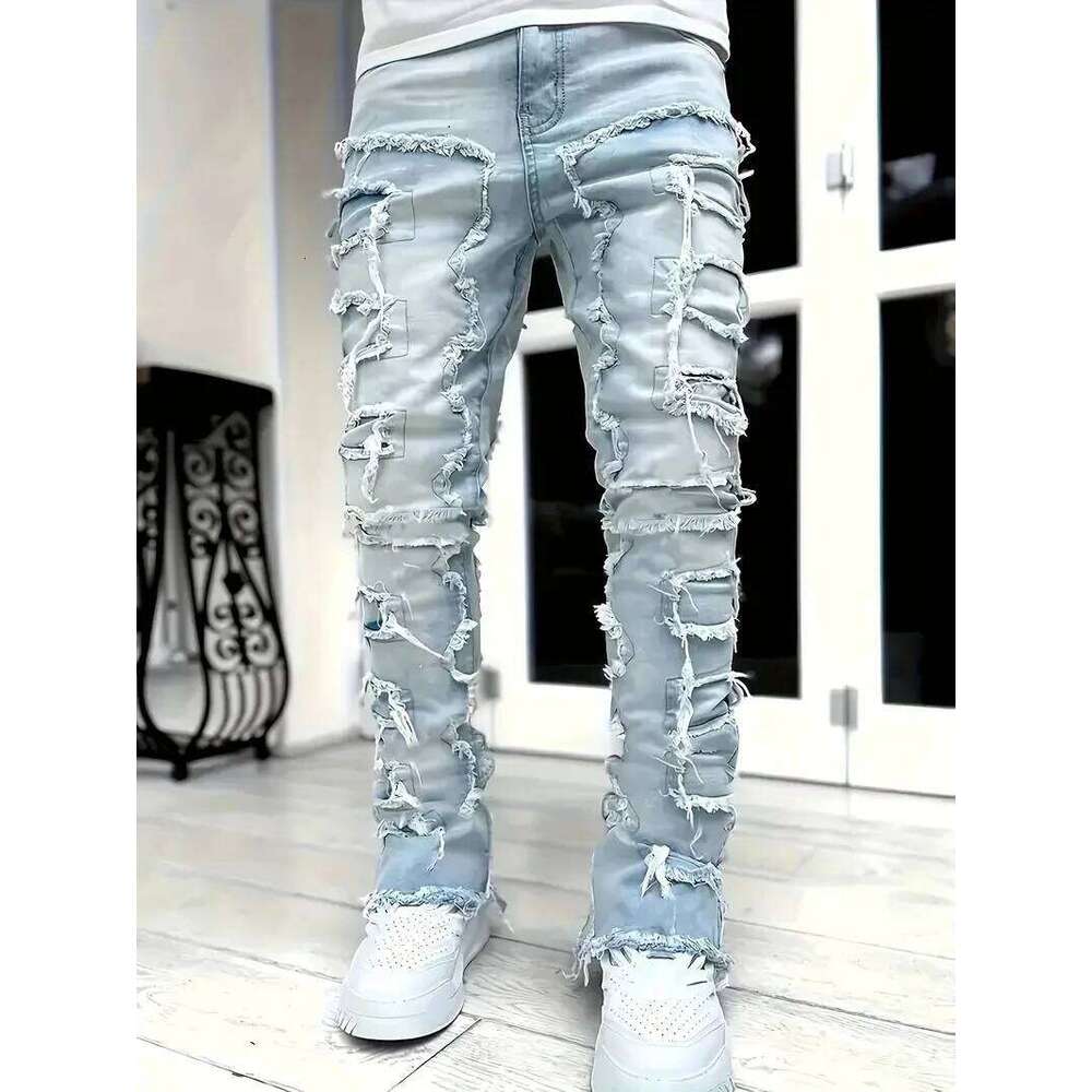 Y2k hip-hop fringed jeans, men's casual street style stretch jeans C251215