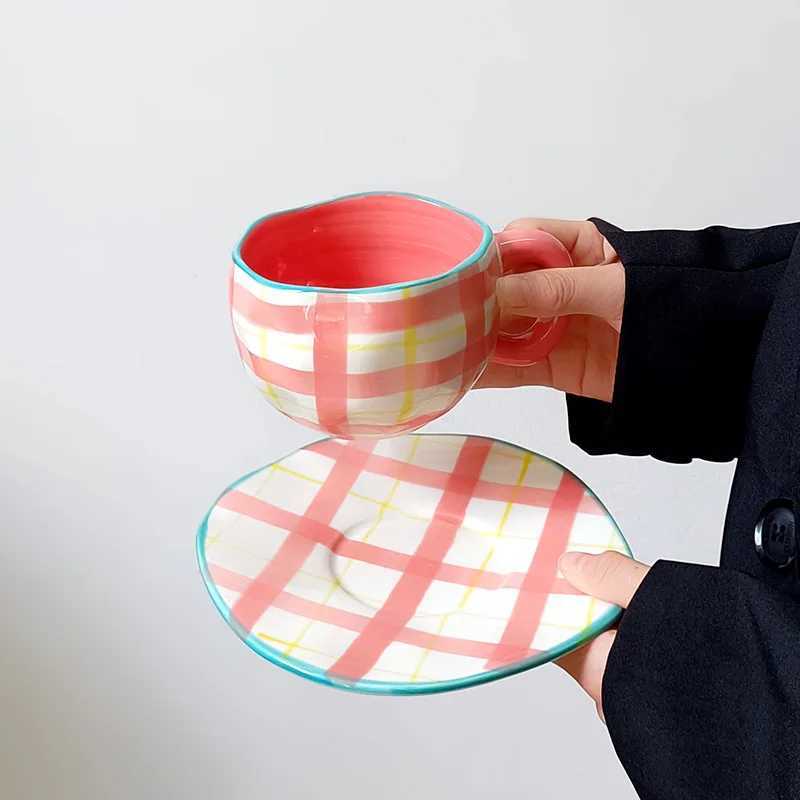 Korean Style Cute Bow Coffee Ceramic Cup Plate Set Creative Vintage Hand Painted Household Off Milk Breakfast Water Cups New H251215