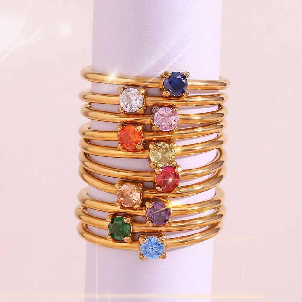 EBbelle 12 Months Constellation CZ Birthstone Rings For Woman Gold Plated Stainless Steel Zodiac Birthday Gift Ring Jewelry M251215