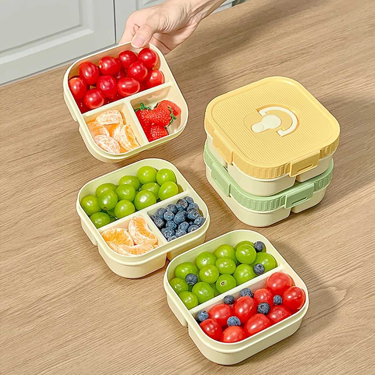 WORTHBUY Portable Plastic Lunch Box With Cpartment Microwave Safe Fruit Salad Lunch Container Kid Student Leak-proof Bento Box H251213