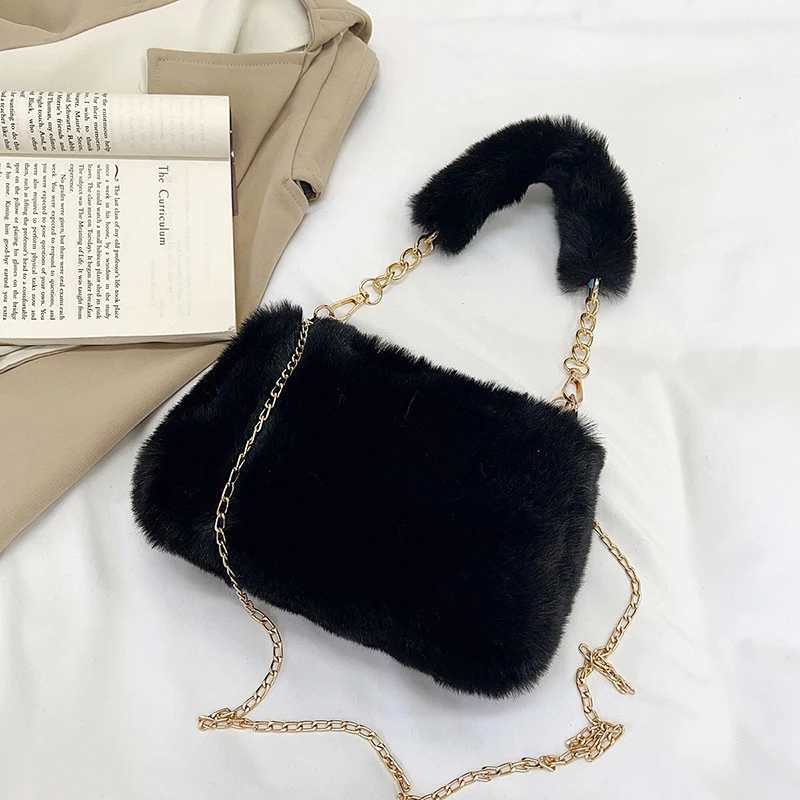 Autumn and Winter Fluffy Warm Shopper Totes Small Chain Crossbody Bag Fashion Square Faux Fur Shoulder Bag Plush HandbagT251215