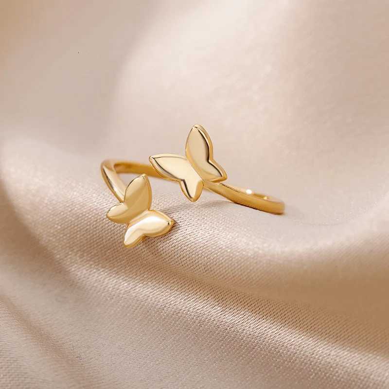Butterfly Opening Rings For Women Stainless Steel Insect Butterfly Adjustable Finger Ring Engagement Wedding Jewelry Gift M251215