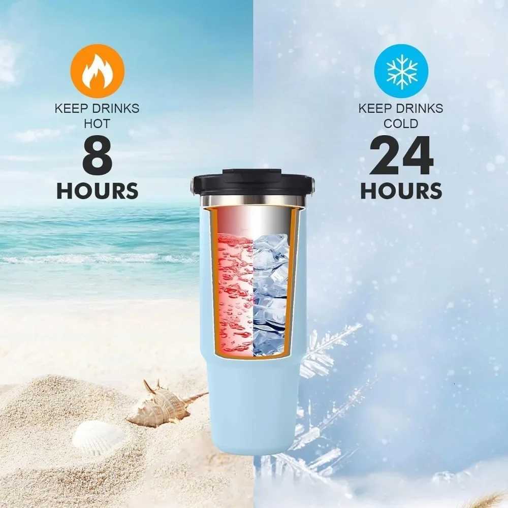 30 Oz Stainless Steel Thermos Mug Tritan Material Double Layer Vacuum Insulation Tape Handle Perfect for Iced and Hot Drinks H251215