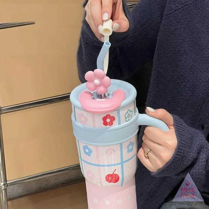 700/1200ml Stainless Steel Thermos Bottle Cute Ins Cat Straw Cup Large Capacity Water Bottle Car Outdoor Travel Coffee Mug Gift H251215