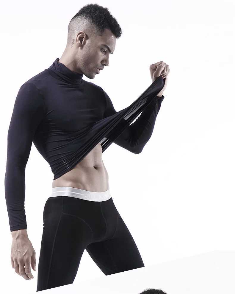 Mens Quick Drying Underwear male Winter Warm Underwear Thin Solid Color Elastic Fitness Winter Sports Long Sleeve High Collar G251215