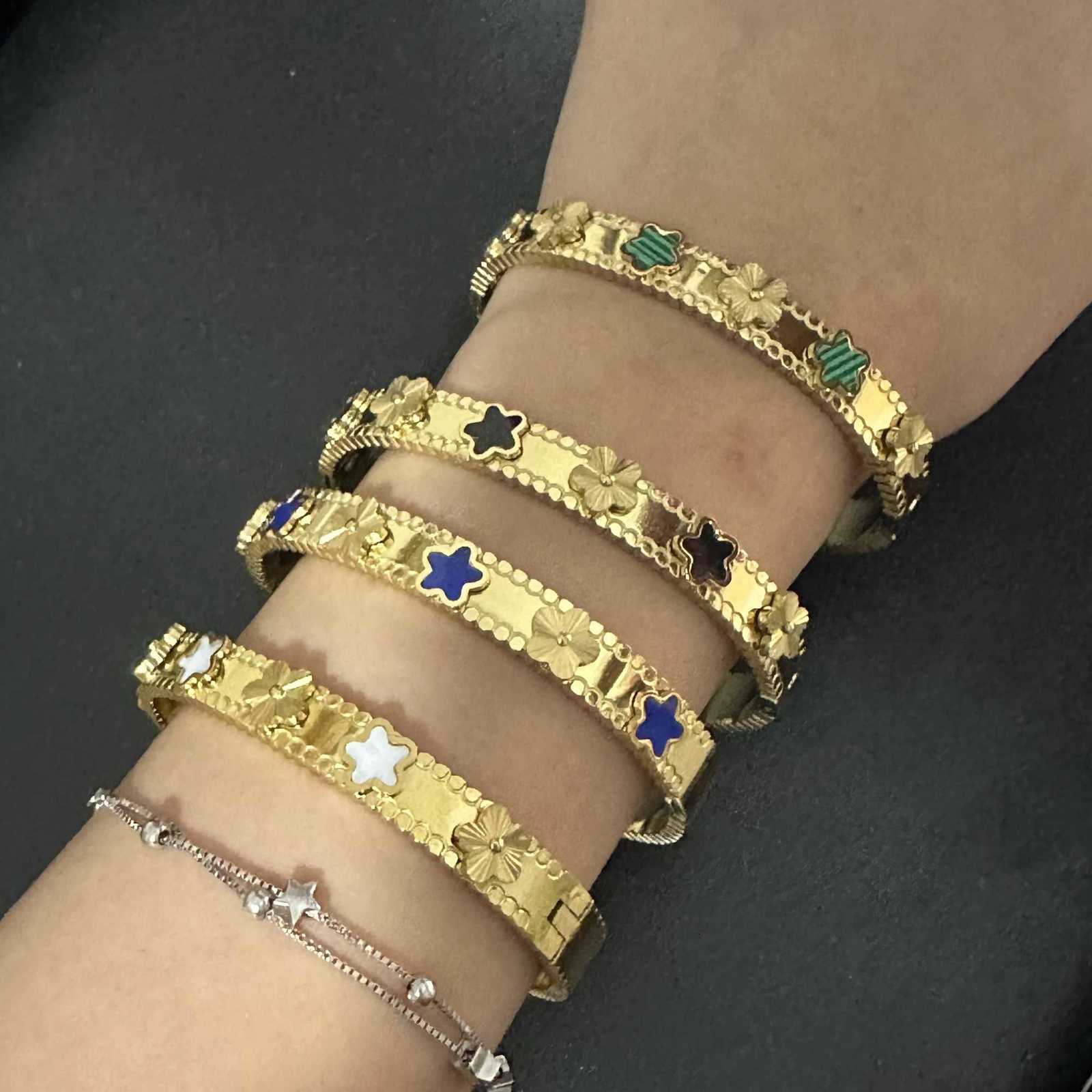 Stainless Steel New Design 316L Electroplated Luxury Plant Five Flower Womens High Quality Metal Jewelry C r M251215