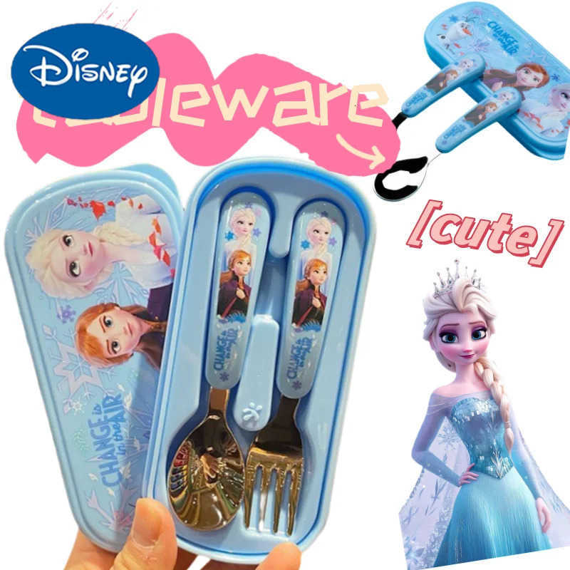 Disney Elsa Anna Cartoon Cute Creative Kawaii High Value Portable Thick and Durable Student Peripherals Tableware Fork and Spoon Set H251215
