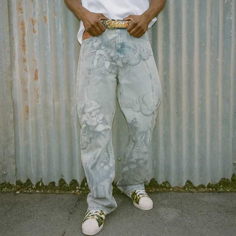Y2k Retro Baggy Jeans Trendy Cupid Angel Pattern Men Women Pants American Hip Hop Streetwear Unisex Casual Straight Leg Jeans X251215