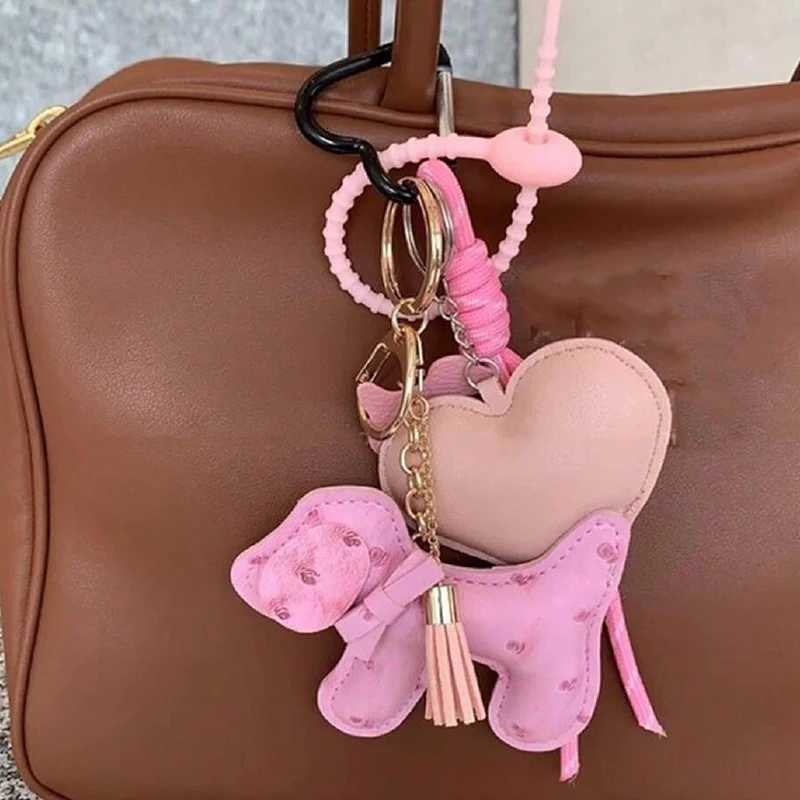 DIY Puppy Pendant Keychains Fashion Leather Dog KeyChain for Women Bag Pendant Car Keyring Clasp Key Chain Jewelry Gifts M251215