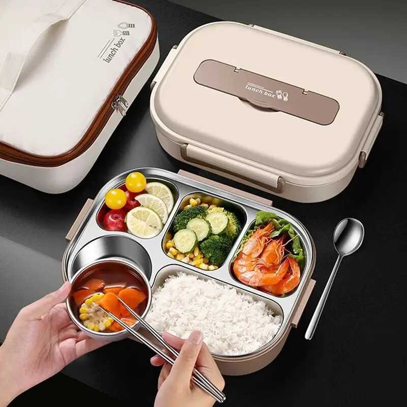 304 Stainless Steel Grid Lunch Box Student Outdoor Portable Insated Lunch Box Large Capacity Sed Insated Lunch Box H251213
