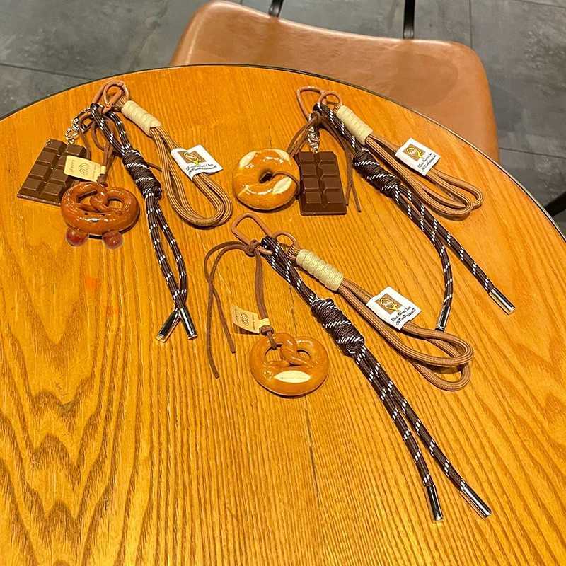 Creative Bowknot Woven Rope Keychain Chocolate Bagel Bread Keychain Polyester Anti-lost Bag Decoration Woven M251215