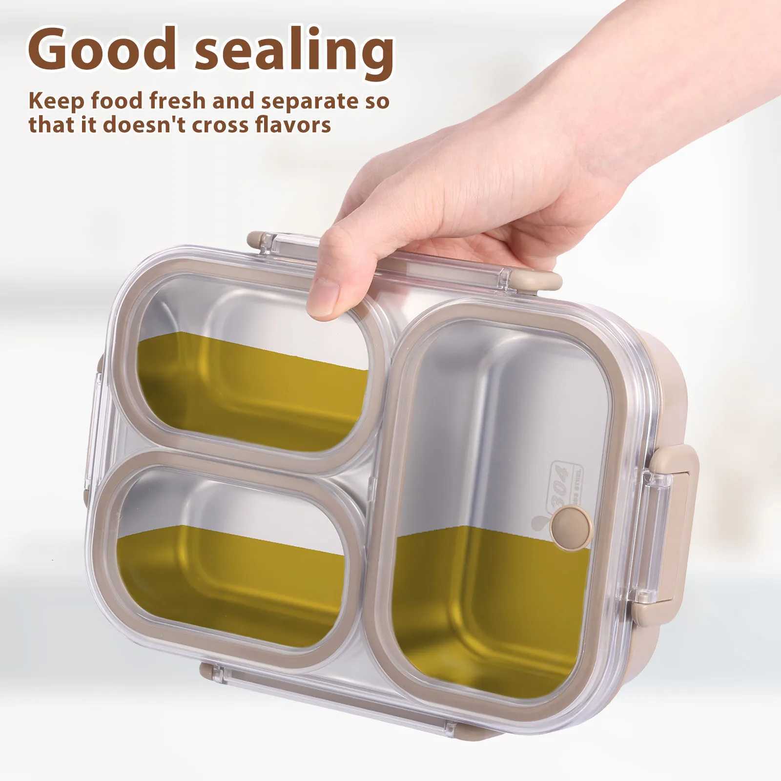 304 Stainless Steel Food Box with 3 Cpartments Reusable Divided Food Storage Container for Kids Adts Students Dishwasher H251213