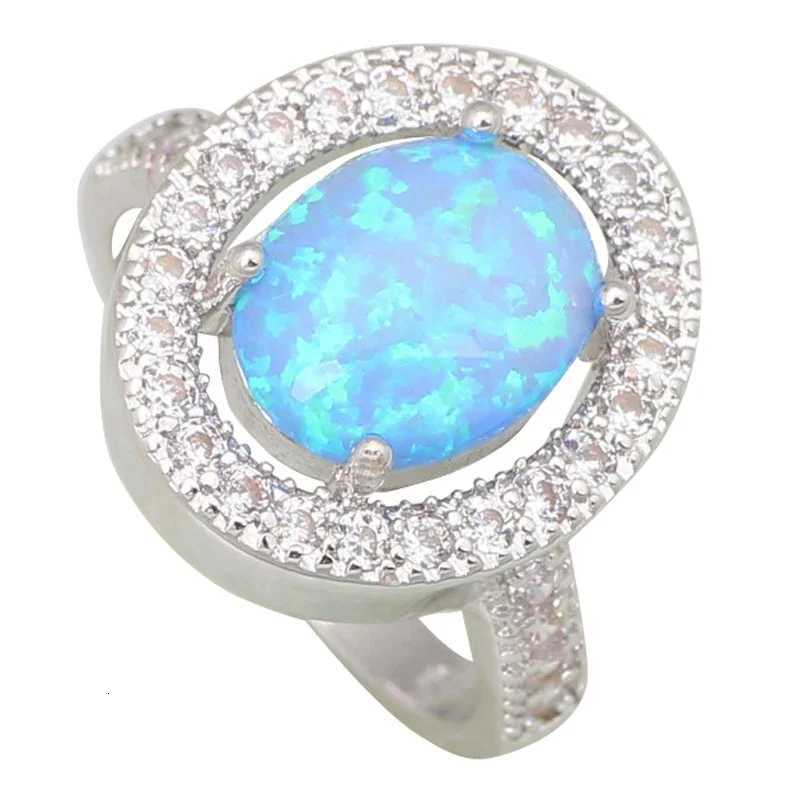 Sparkling Oval Blue Opal Ring for Women Elegant Floral Cubic Zirconia Silver Color Jewelry Perfect Engagement Gift for Her M251215