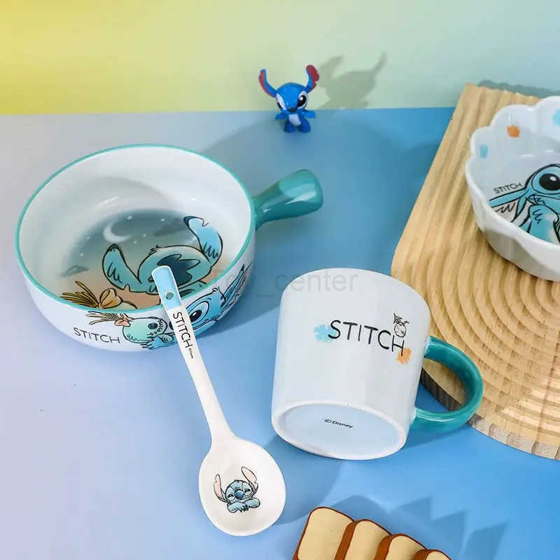 Disney Stitch ceramic tableware set cute anime mug bowl spoon chopsticks water cup personality gift box birthday gift kawaii H251215