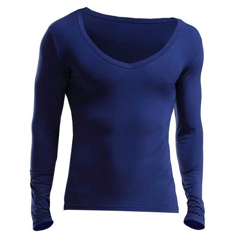 Mens low neck big neck V-neck Modal warm autumn coat single base cotton sweater thin top underwear G2512151