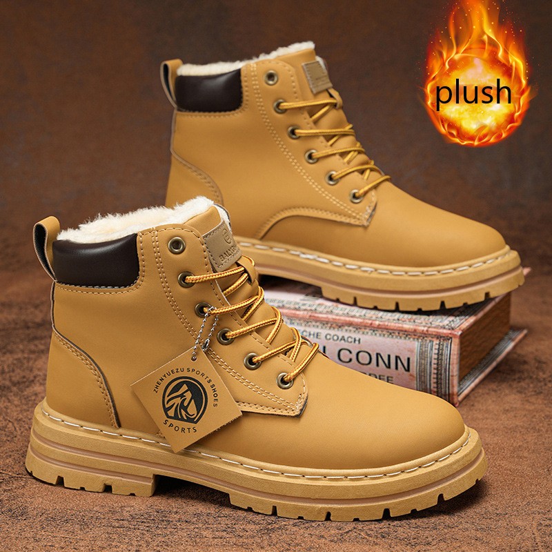 Winter Boots Men's Furry Snow Boots, Plush Lined Warm High Top Work Boots Waterproof & Anti-Slip 39-46