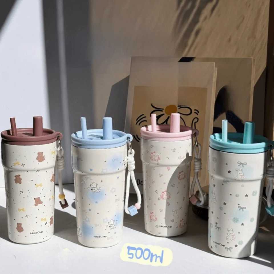 High Appearance 500 Vacuum Cup Large Capacity With Lifting Rope Insulated Cup Leak-proof Double Drink Suction Tube Cup Drinkware H251215