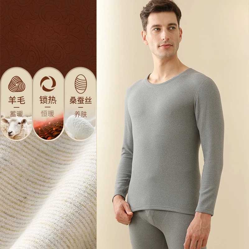 Mens Winter Underwear Set Warm Fleece Lined T Shirt Thick Crew Neck Solid Basic Pants Two Pieces Thermal Underwear Clothing G251215