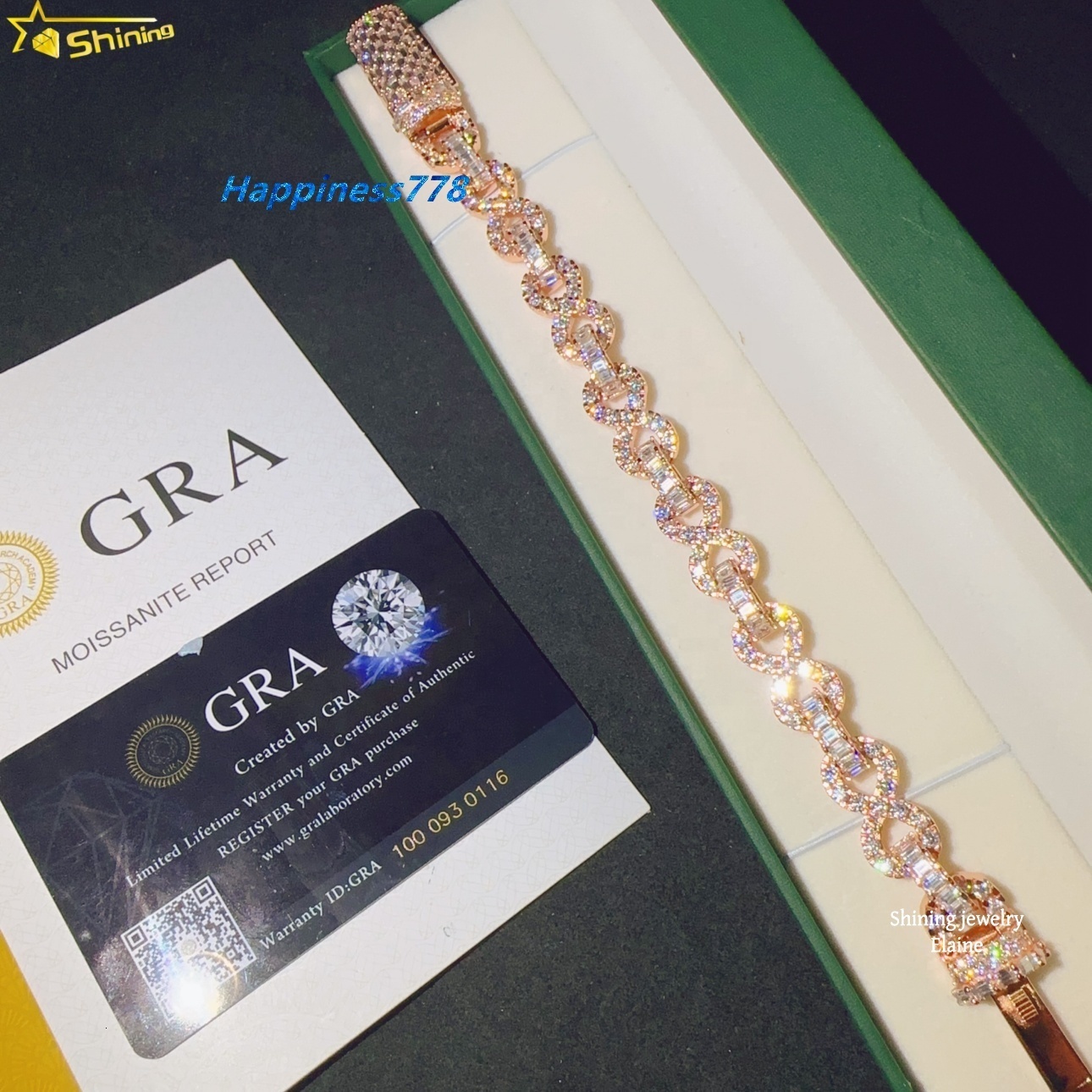 Fashion High Quality GRA Certificated Hip Hop Sterling Silver 925 8mm Vvs Moissanite Cuban Link Chain Moissanite Bracelet
