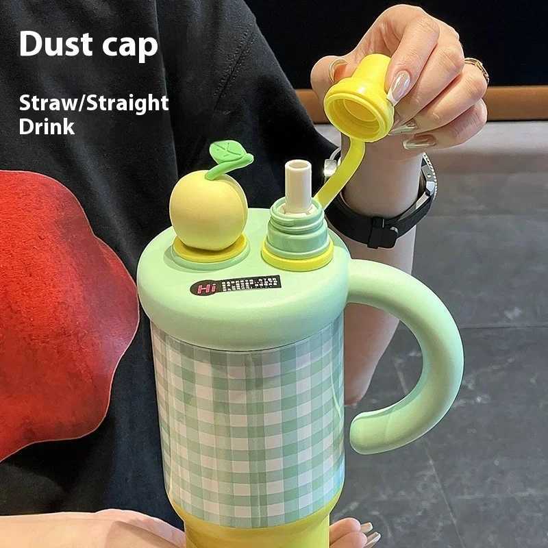 New Coffee Cup for Girls High Appearance Level Checkered InS-style Straw Cup Stainless Steel Portable Handle Insulated Cup H251215