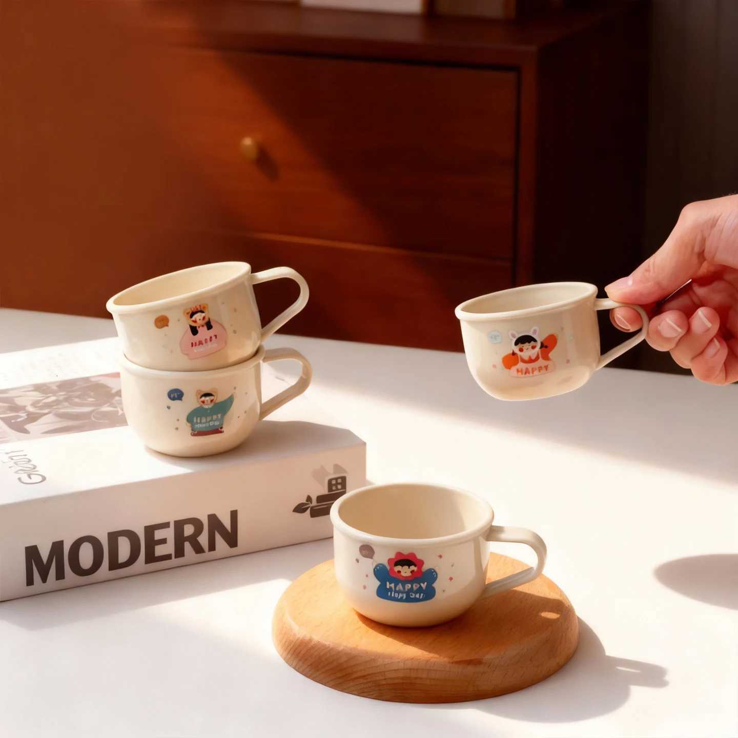 Thicked Durable Mini Water Cup With Handle Plastic/304 Stainless Steel Milk g Portable Cute Cartoon Kids Learning Drinking Cup H251215