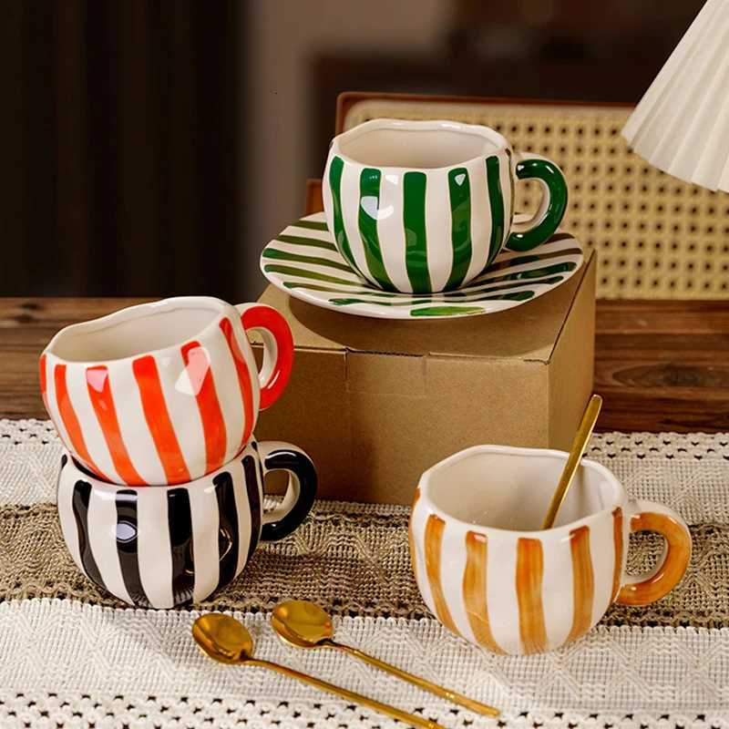European Ceramic Striped Coffee Cup and Saucer Exquisite Afternoon lia Tea Coffee g He Ceramic Breakfast Milk g Gift H251215