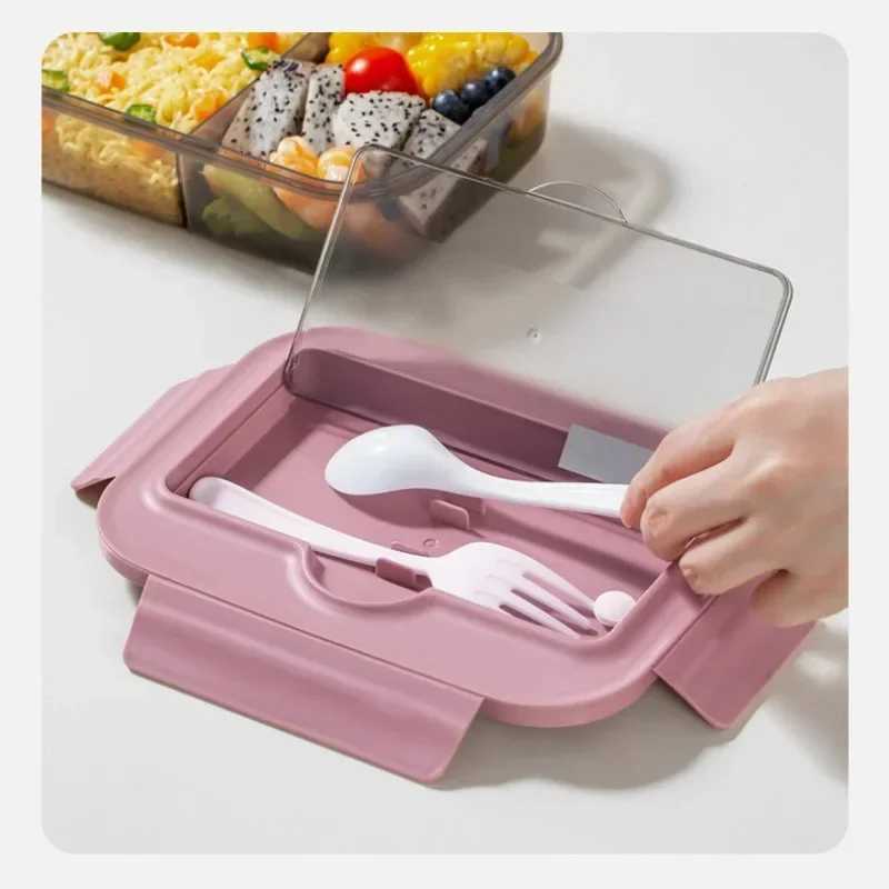 Lunch Box with Tableware for Off Workers Square Divided Microwave Oven Bento Box Leakproof Food Container for Picnic Camping H251213