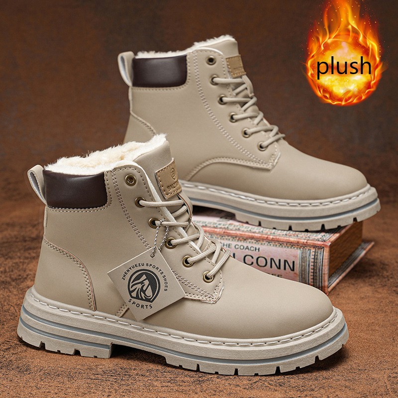 Winter Boots Men's Furry Snow Boots, Plush Lined Warm High Top Work Boots Waterproof & Anti-Slip 39-46