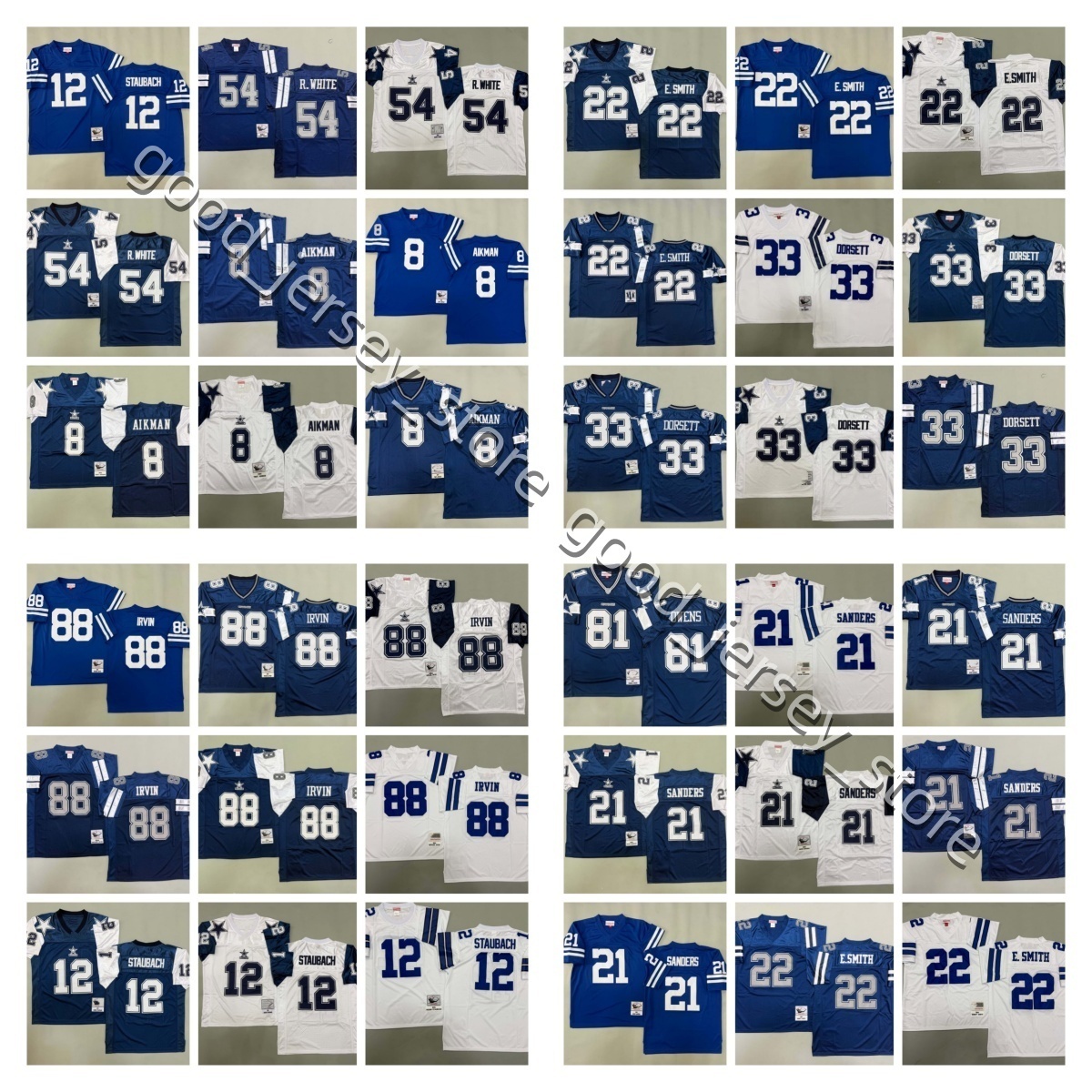 Vintage Retro Throwback football Jerseys TERRELL OWENS Deion Sanders Emmitt Smith Tony Dorsett Irvin 88 Roger Staubach 12 Randy White Troy Aikman 8 Men women youth