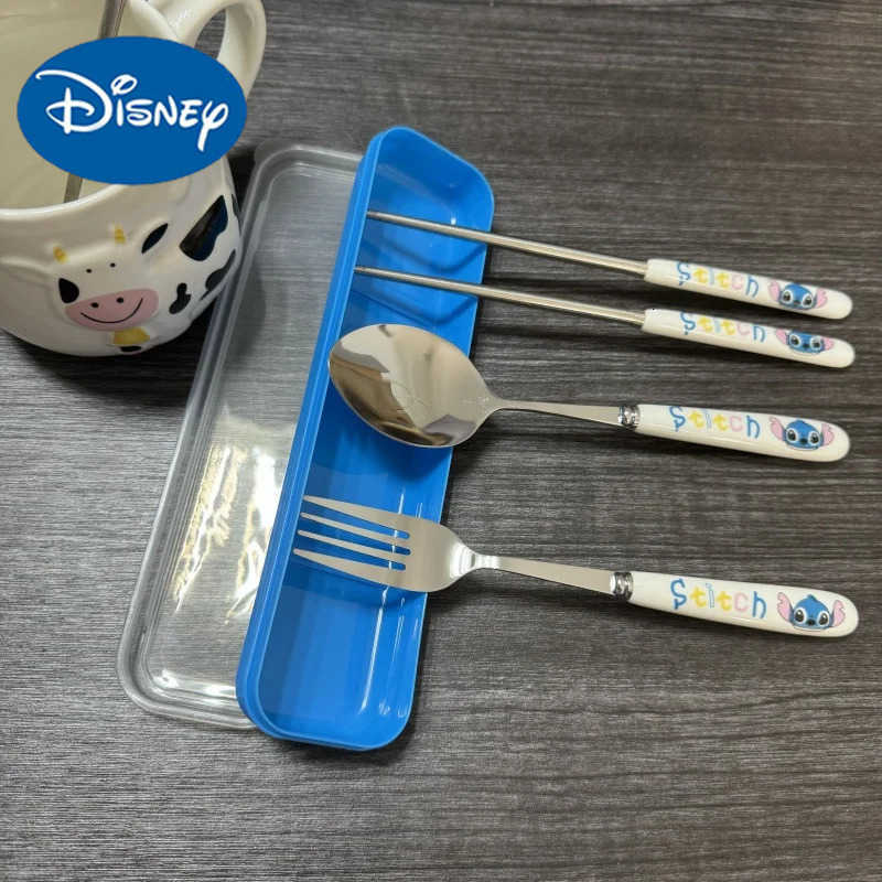 Disney 304 Stainless Kawaii Stitch Cutlery Set Cartoon Spoon Fork Chopsticks Tableware Portable Flatware Set Dinnerware Christmas Gifts H251215